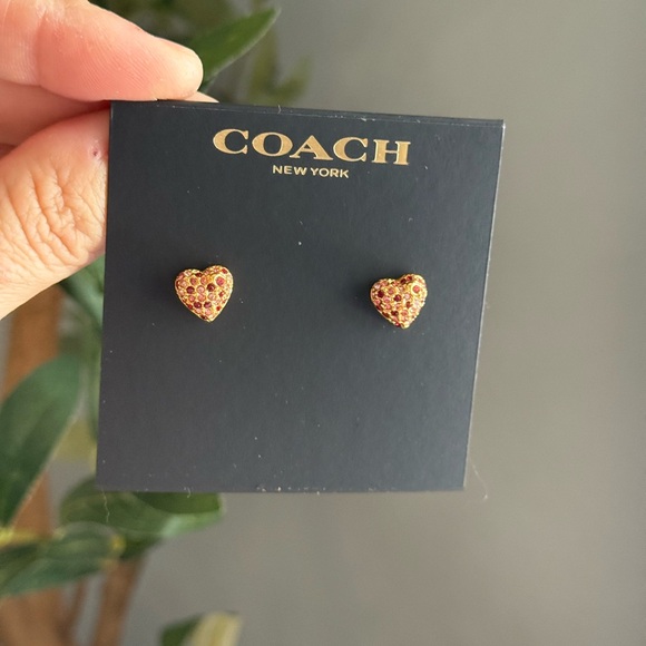 NWT Coach Heart Stud Earrings - Gold and Pink - Picture 2 of 2